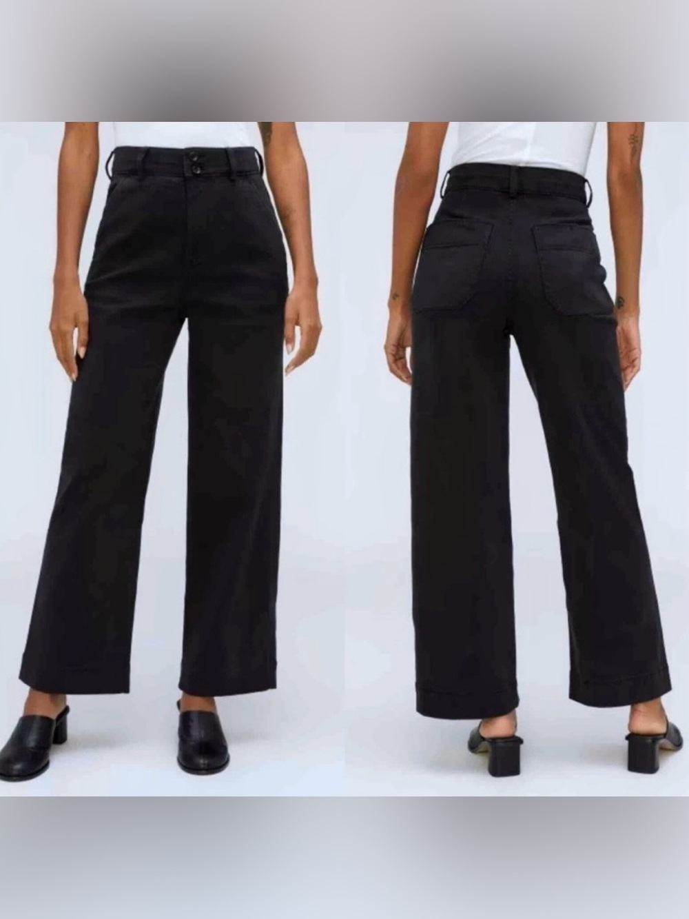 Everlane The Wide-Leg Crop Pant Black High Waisted Trousers Size 0